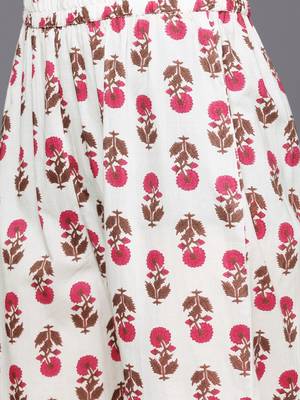 Women Peach-Coloured Pure Cotton Ethnic Motifs Printed Kurta with Trousers 3