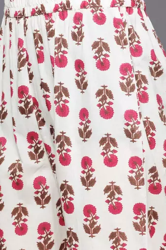 Women Peach-Coloured Pure Cotton Ethnic Motifs Printed Kurta with Trousers