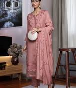 Women Floral Embroidered Mirror Work Kurta With Trousers & Dupatta