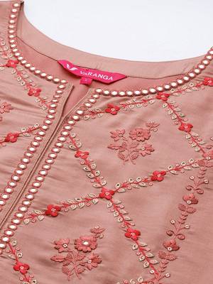 Women Floral Embroidered Mirror Work Kurta With Trousers & Dupatta 3