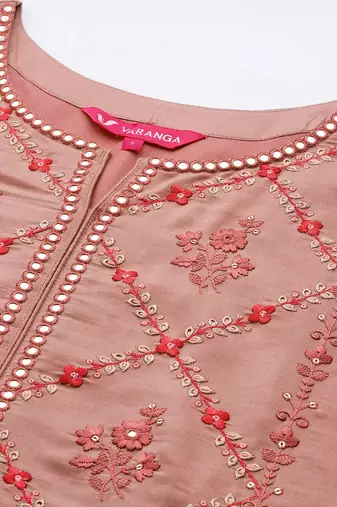 Women Floral Embroidered Mirror Work Kurta With Trousers & Dupatta