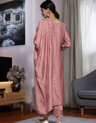 Women Floral Embroidered Mirror Work Kurta With Trousers & Dupatta 7