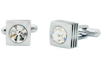 American Diamond 3D Square Silver Rhodium Plated Brass Cufflink Pair for Men 1