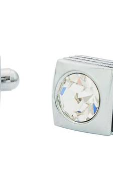 American Diamond 3D Square Silver Rhodium Plated Brass Cufflink Pair for Men