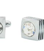 American Diamond 3D Square Silver Rhodium Plated Brass Cufflink Pair for Men