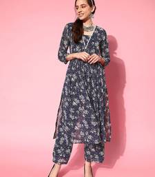 Women Floral Printed Empire Silk Georgette Kurta with Trousers