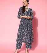 Women Floral Printed Empire Silk Georgette Kurta with Trousers