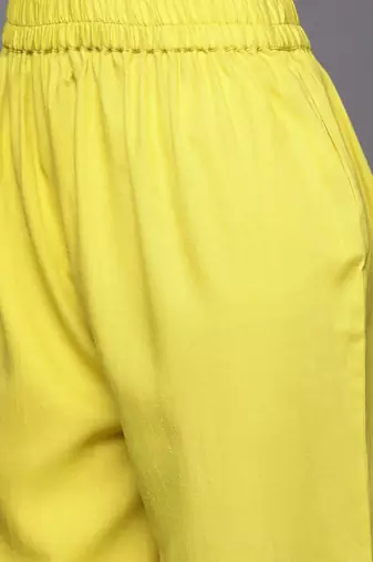 Women Lime Green Yoke Design Thread Work Kurta with Trousers & Dupatta