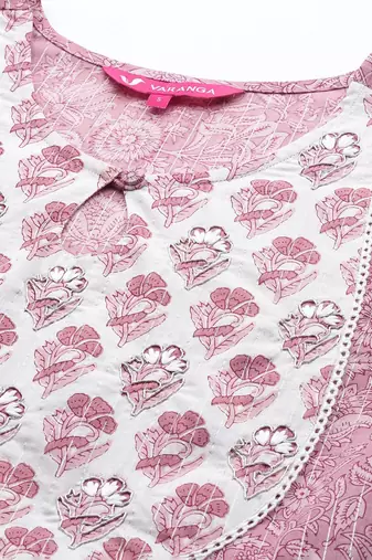 Floral Printed Pure Cotton Kurta with Trousers & With Dupatta
