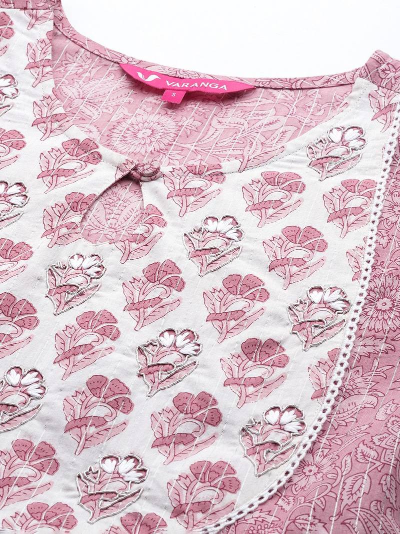 Floral Printed Pure Cotton Kurta with Trousers & With Dupatta