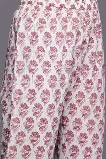 Floral Printed Pure Cotton Kurta with Trousers & With Dupatta