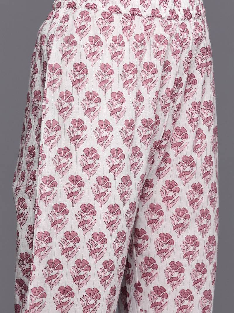 Floral Printed Pure Cotton Kurta with Trousers & With Dupatta