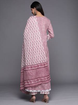 Floral Printed Pure Cotton Kurta with Trousers & With Dupatta 6