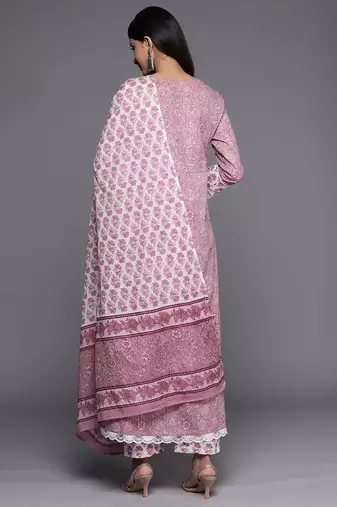 Floral Printed Pure Cotton Kurta with Trousers & With Dupatta