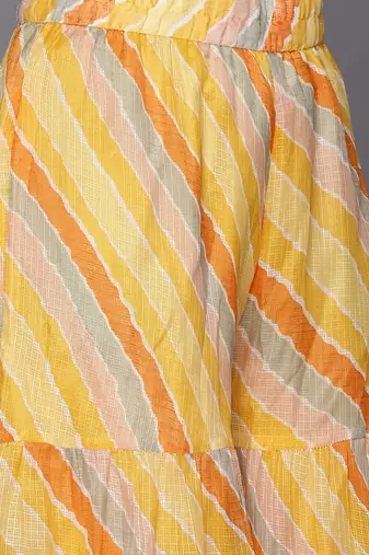 Women Yellow Leheriya Printed Gotta Patti Chanderi Cotton Kurta with Sharara & With Dupatta
