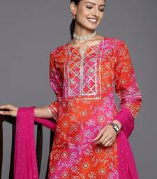 Women Pink Bandhani Printed Gotta Patti Pure Cotton Kurta with Trousers & With Dupatta