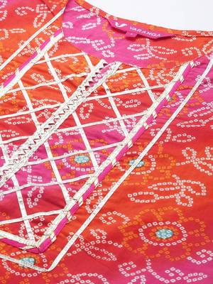 Women Pink Bandhani Printed Gotta Patti Pure Cotton Kurta with Trousers & With Dupatta 2