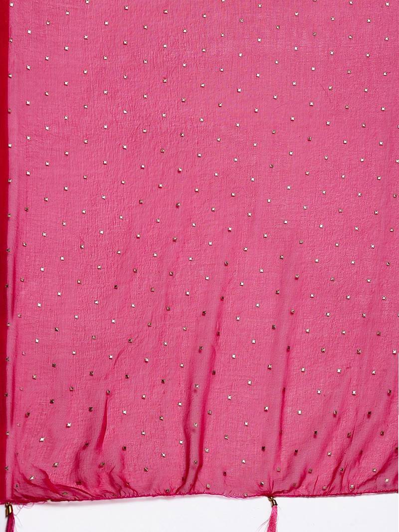 Women Pink Bandhani Printed Gotta Patti Pure Cotton Kurta with Trousers & With Dupatta