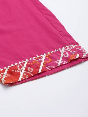 Women Pink Bandhani Printed Gotta Patti Pure Cotton Kurta with Trousers & With Dupatta 9