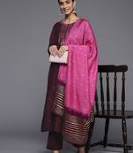 Women Burgundy Floral Embroidered Sequinned Kurta with Trousers & Dupatta