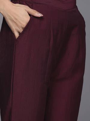 Women Burgundy Floral Embroidered Sequinned Kurta with Trousers & Dupatta 3
