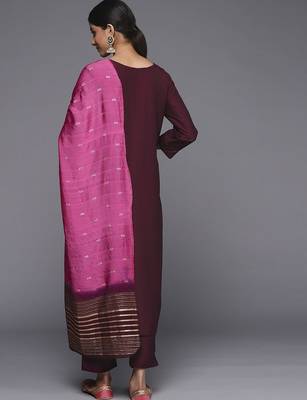 Women Burgundy Floral Embroidered Sequinned Kurta with Trousers & Dupatta 7