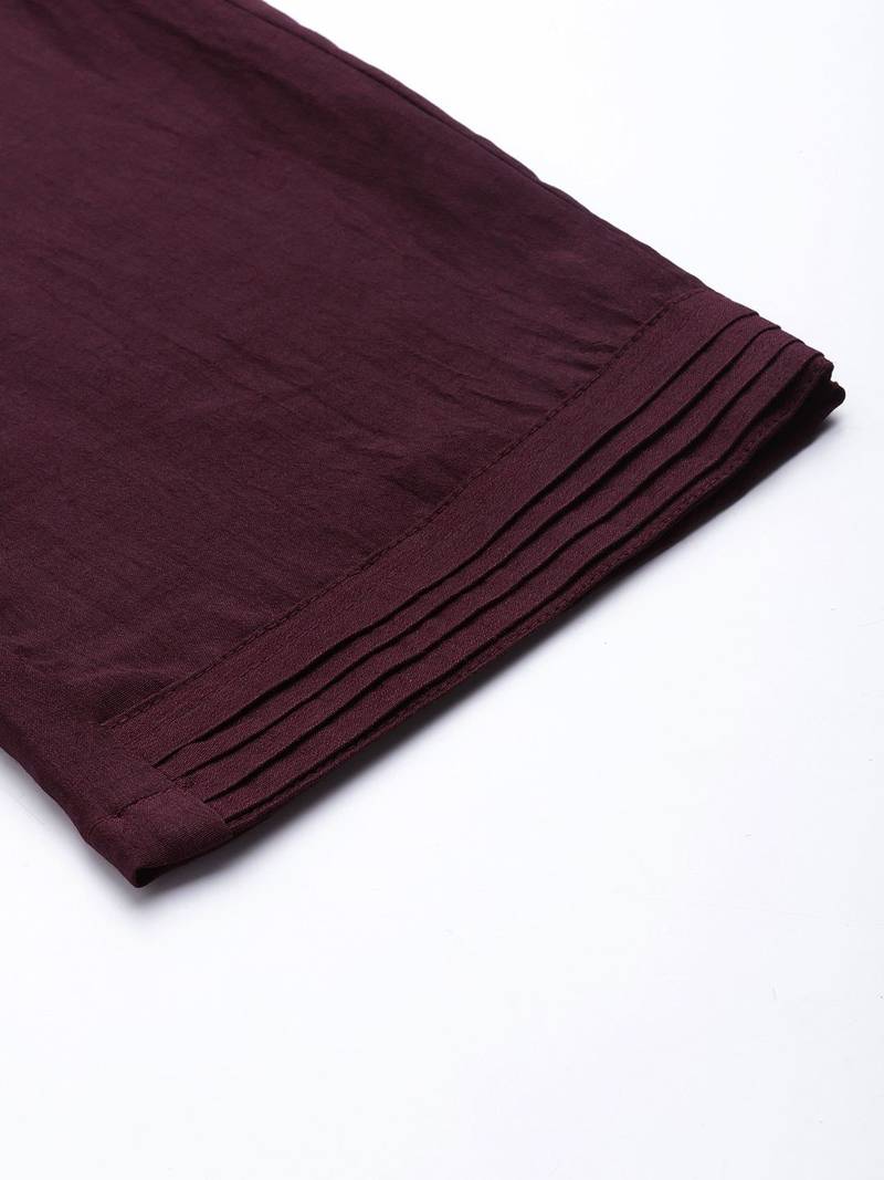 Women Burgundy Floral Embroidered Sequinned Kurta with Trousers & Dupatta