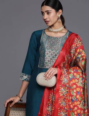 Ethnic Motifs Yoke Design Gotta Patti Kurta with Trousers & Dupatta 1
