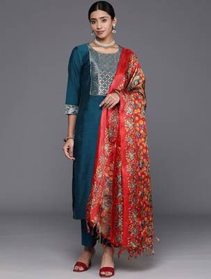 Ethnic Motifs Yoke Design Gotta Patti Kurta with Trousers & Dupatta 5