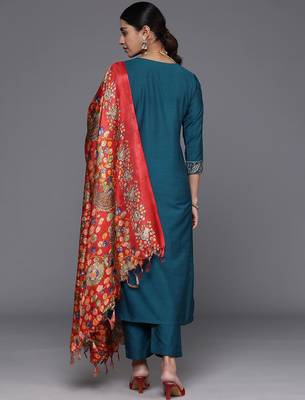 Ethnic Motifs Yoke Design Gotta Patti Kurta with Trousers & Dupatta 7