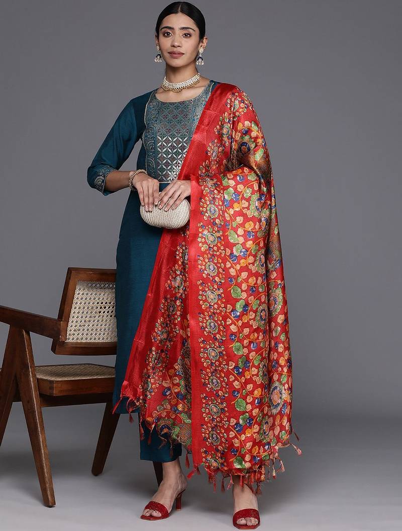 Ethnic Motifs Yoke Design Gotta Patti Kurta with Trousers & Dupatta