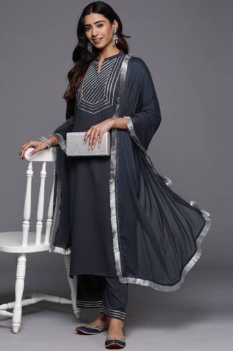 Yoke Design Gotta Patti Straight Kurta & Trousers With Dupatta