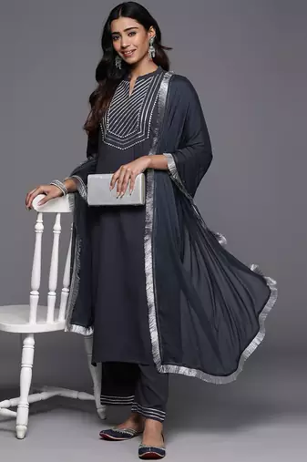Yoke Design Gotta Patti Straight Kurta & Trousers With Dupatta