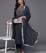 Yoke Design Gotta Patti Straight Kurta & Trousers With Dupatta