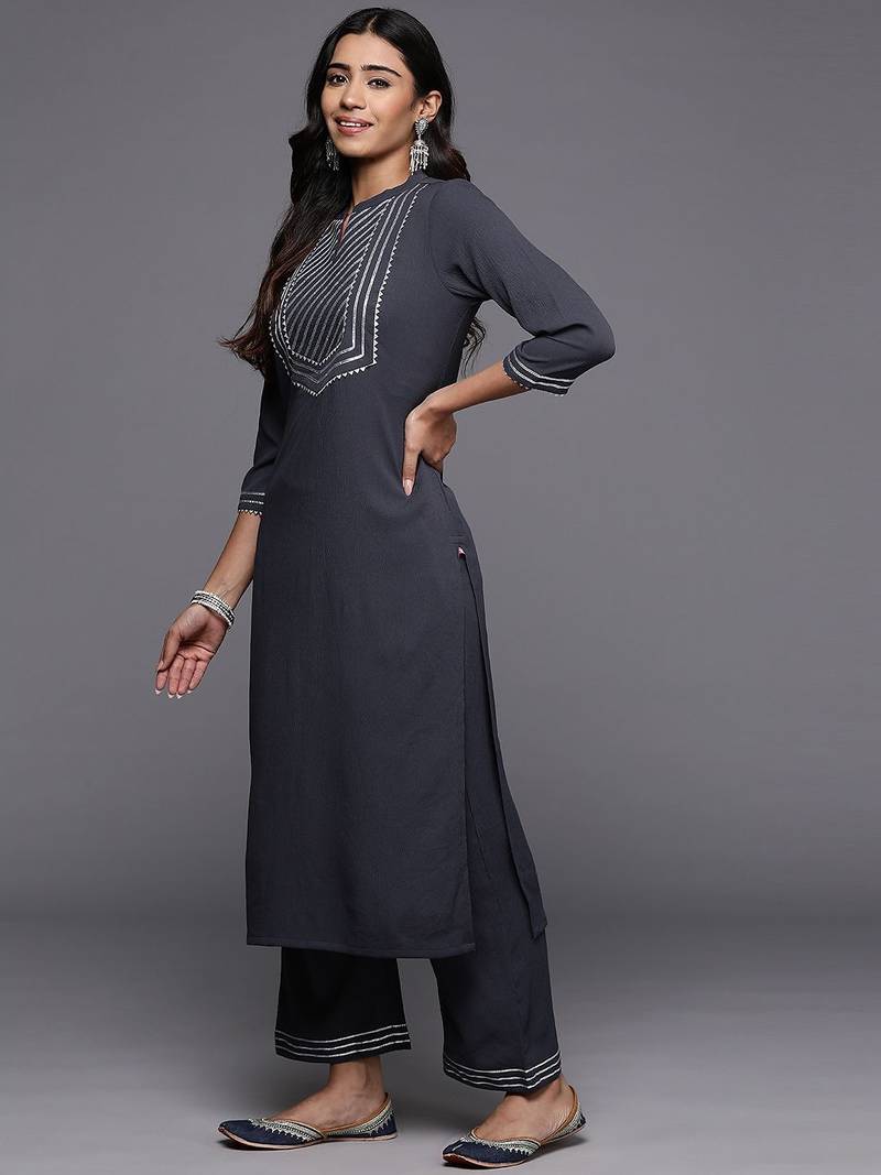 Yoke Design Gotta Patti Straight Kurta & Trousers With Dupatta