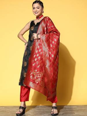 Ethnic Motifs Woven Design Kurta With Trousers & Dupatta 1