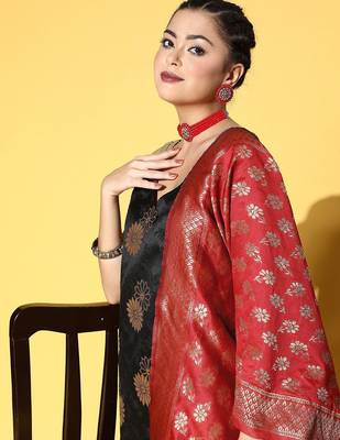 Ethnic Motifs Woven Design Kurta With Trousers & Dupatta 2
