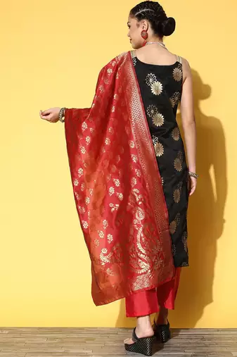 Ethnic Motifs Woven Design Kurta With Trousers & Dupatta