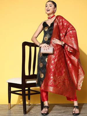Ethnic Motifs Woven Design Kurta With Trousers & Dupatta 6