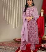 Floral Printed Regular Gotta Patti Pure Cotton Kurta With Trousers & Dupatta