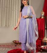 Striped Halter Neck Pure Cotton Straight Kurta & Trouser With Dupatta