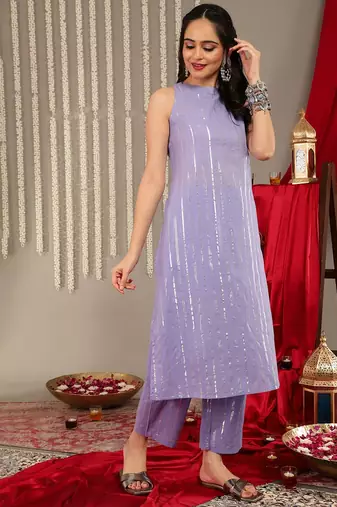 Striped Halter Neck Pure Cotton Straight Kurta & Trouser With Dupatta