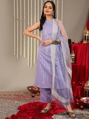 Striped Halter Neck Pure Cotton Straight Kurta & Trouser With Dupatta 7