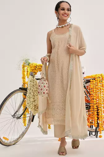 Ethnic Motifs Embroidered Sequinned Kurta & Trousers With Dupatta