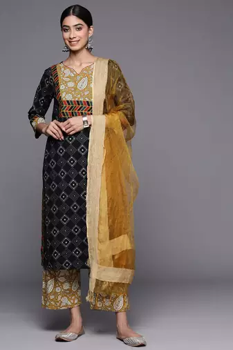 Printed Regular Pure Cotton Kurta With Palazzos & Dupatta