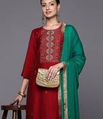 Women Ethnic Motifs Embroidered Thread Work Kurta with Trousers & With Dupatta