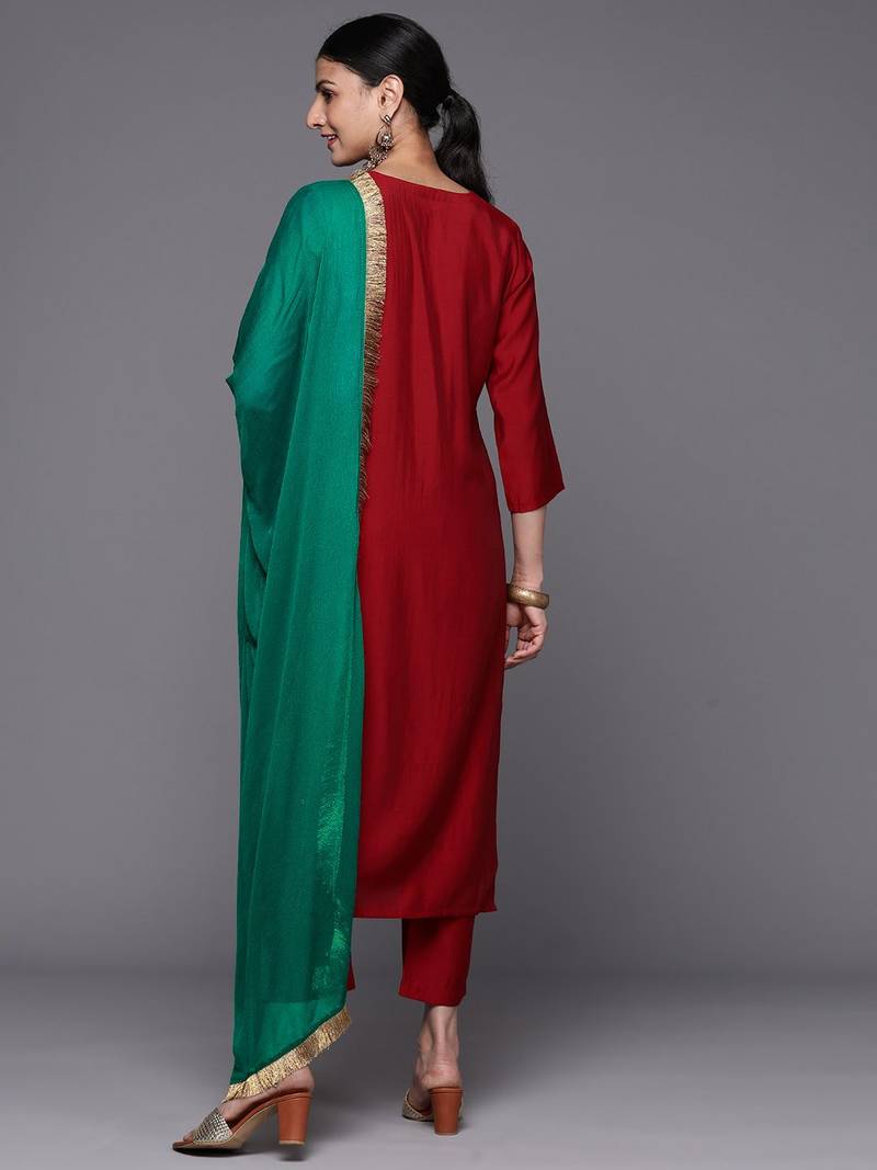 Women Ethnic Motifs Embroidered Thread Work Kurta with Trousers & With Dupatta
