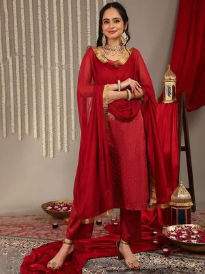 Woven Design Kurta with Trousers & Dupatta 1