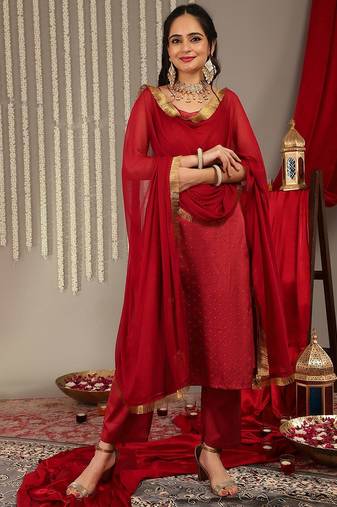 Woven Design Kurta with Trousers & Dupatta
