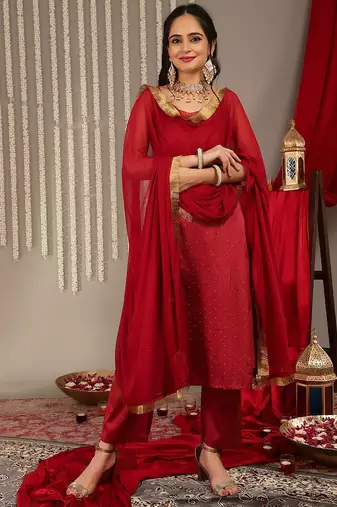 Woven Design Kurta with Trousers & Dupatta